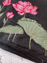 Blended Satin finish Tussar silk saree with cross-stitch embroidery- MS8179 Black