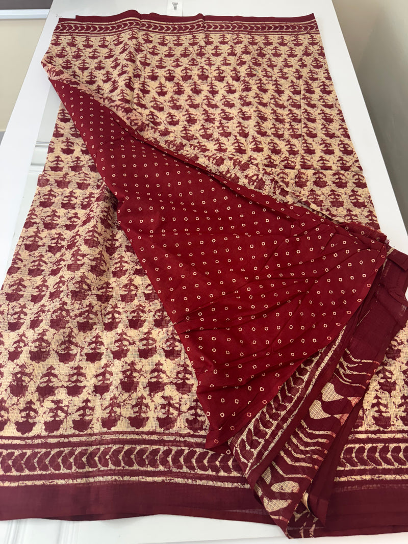 Hand block printed pure kota doria saree MBKD460