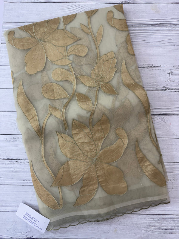 Organza saree with tissue applique work MS5081 - Pastel DuskyGreen