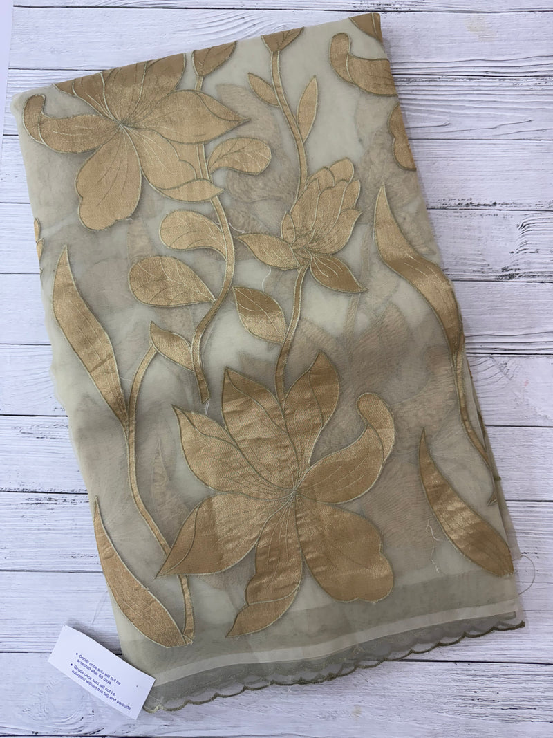 Organza saree with tissue applique work MS5081 - Pastel DuskyGreen