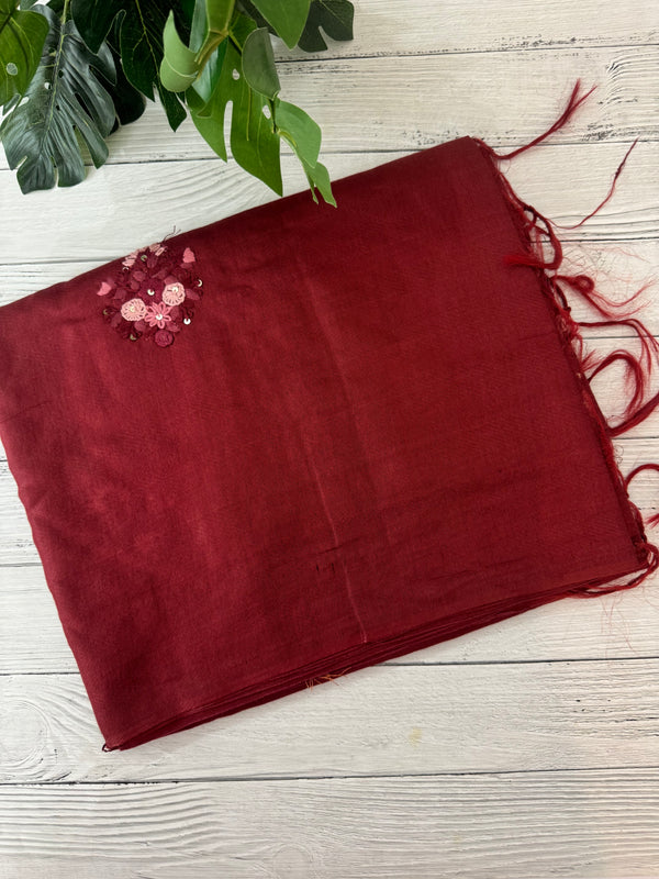 Semi tussar saree with Handwork MS44500 - Maroon