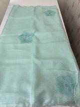 Handworked Crush Organza saree with applique work MBS676 PastelBlue