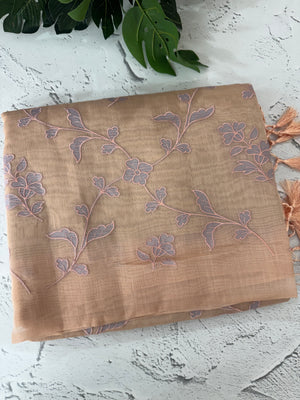 Tissue chanderi saree with applique work MSH699 - Peach