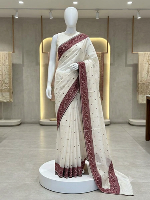 NetKota saree with chikankari machine embroidery - MS14622