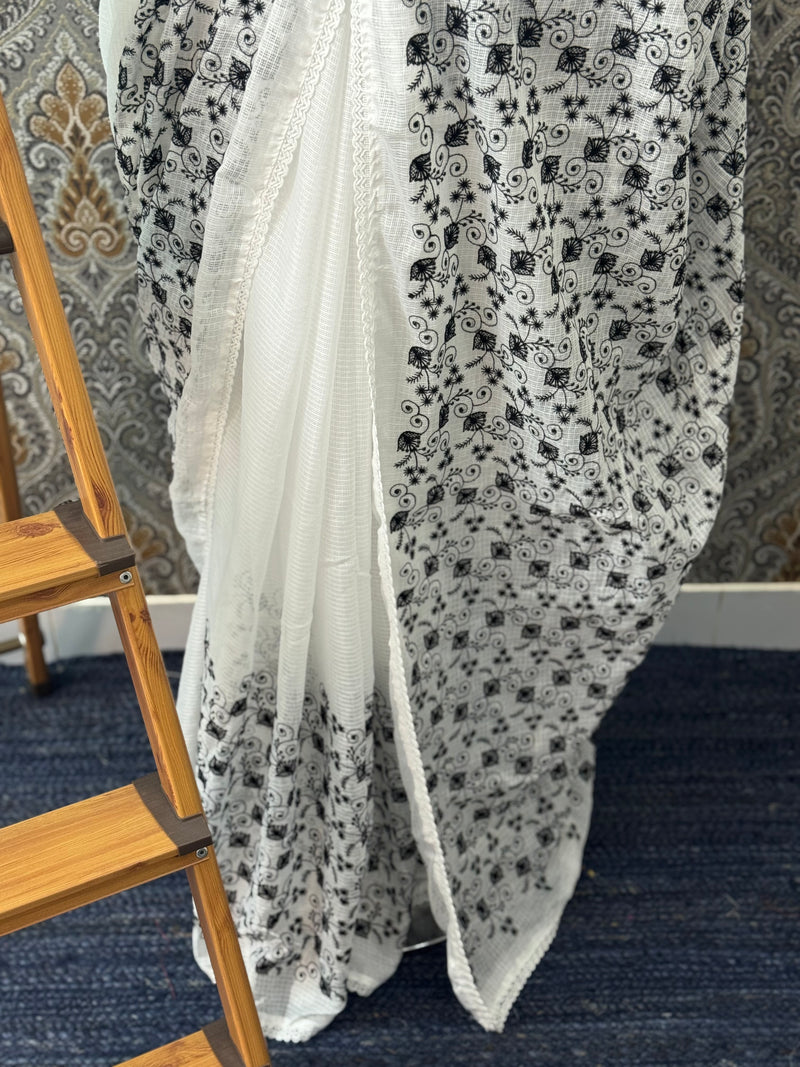 Soft kota checks saree with embroidery MS7843