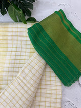Linen-cotton checks saree with zari border MLS9766- GREEN