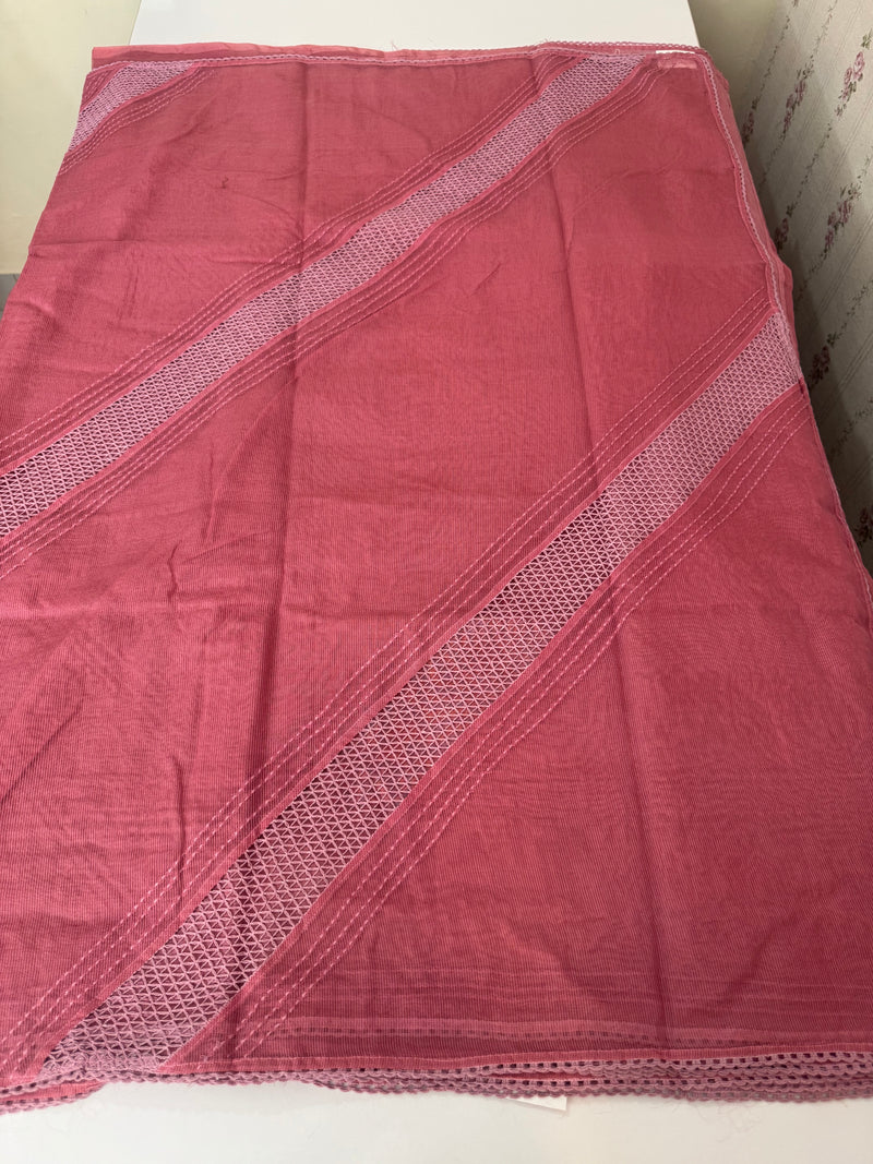Supernet saree with crochet work and lace border MCJ5433 - PeachyPink (Design - Diagonal Crochet)