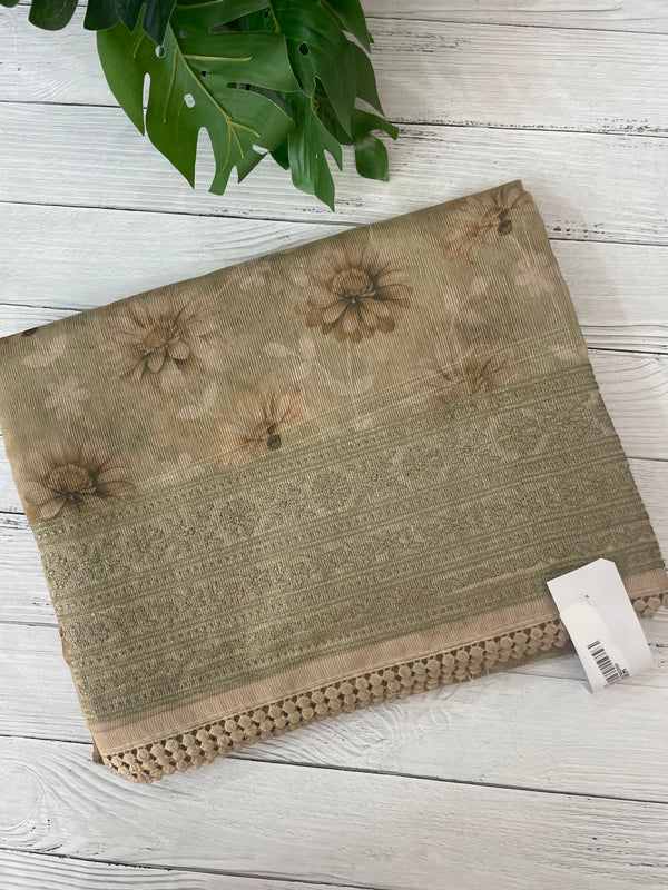 Supernet saree with digital prints and chikankari border SKFNSEM