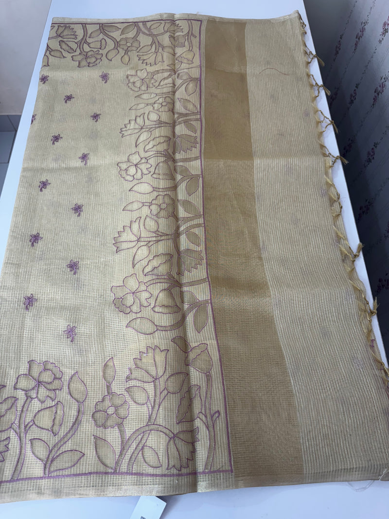 Tissue silk saree with applique work MTSS987