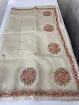 Tissue mix crush Organza saree with embroidery work MS6788- Offwhite