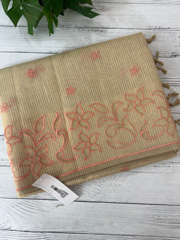 Tissue silk saree with applique work MTSS987