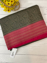 Banarasi semi katan saree with contrast border MS6665- DarkGreen to Pink
