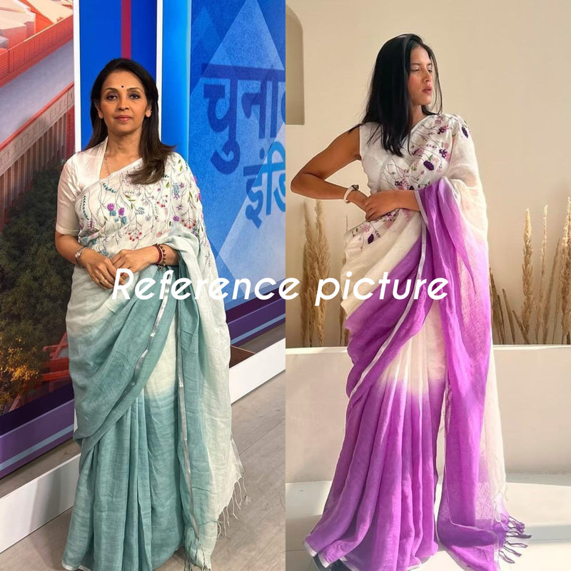 Linen blend Saree with hand embriodery MLS611