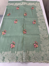 Soft crush Organza saree with embroidery and applique work MS14764 PastelAquaBlue