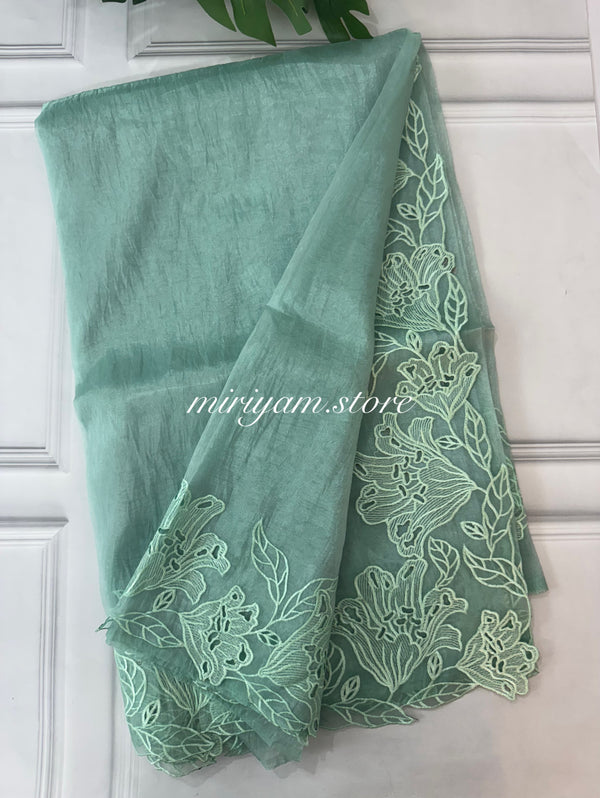 Tissue Organza cutwork sarees FBLK154 Pastel BlueGreen
