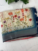 Handworked floral digital printed semi Linen Saree MS14775 (2)