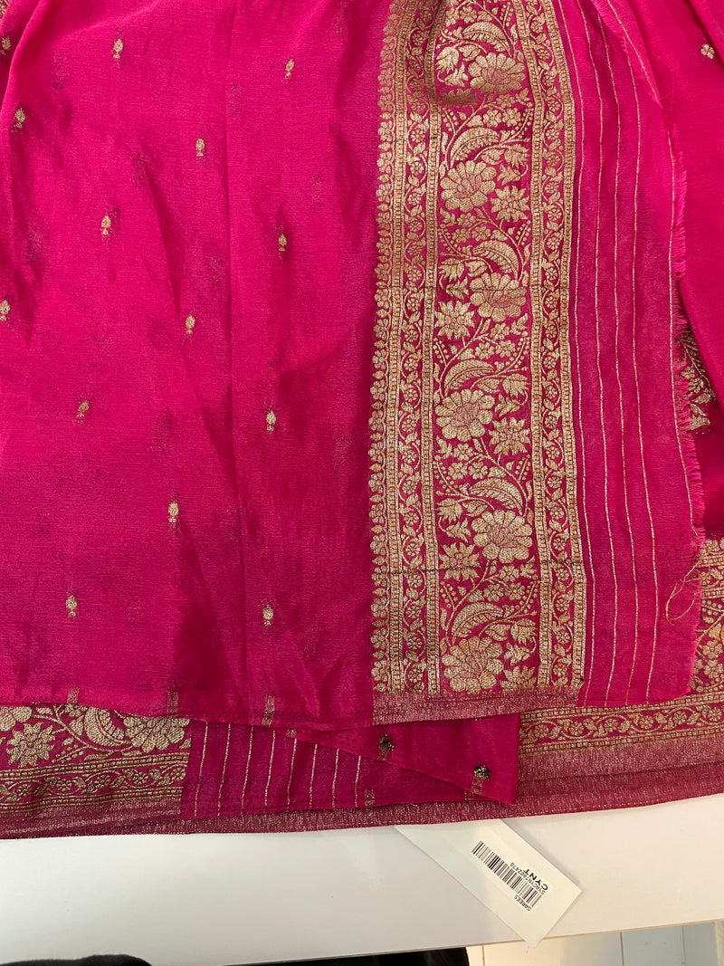 Semi banarasi Crepe Chiffon saree - MS1499 RANIPINK