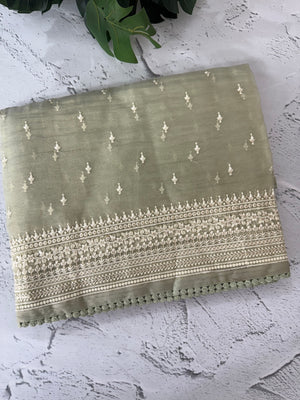 Tissue Organza saree with  thread work - MS14798 PastelGreen