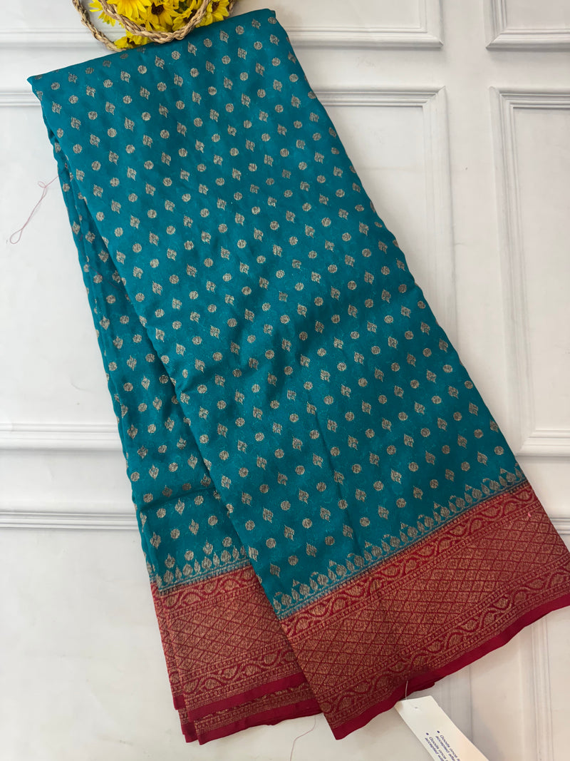 Banarasi viscose Georgette saree MKGS611- TealBlue to MaroonRed