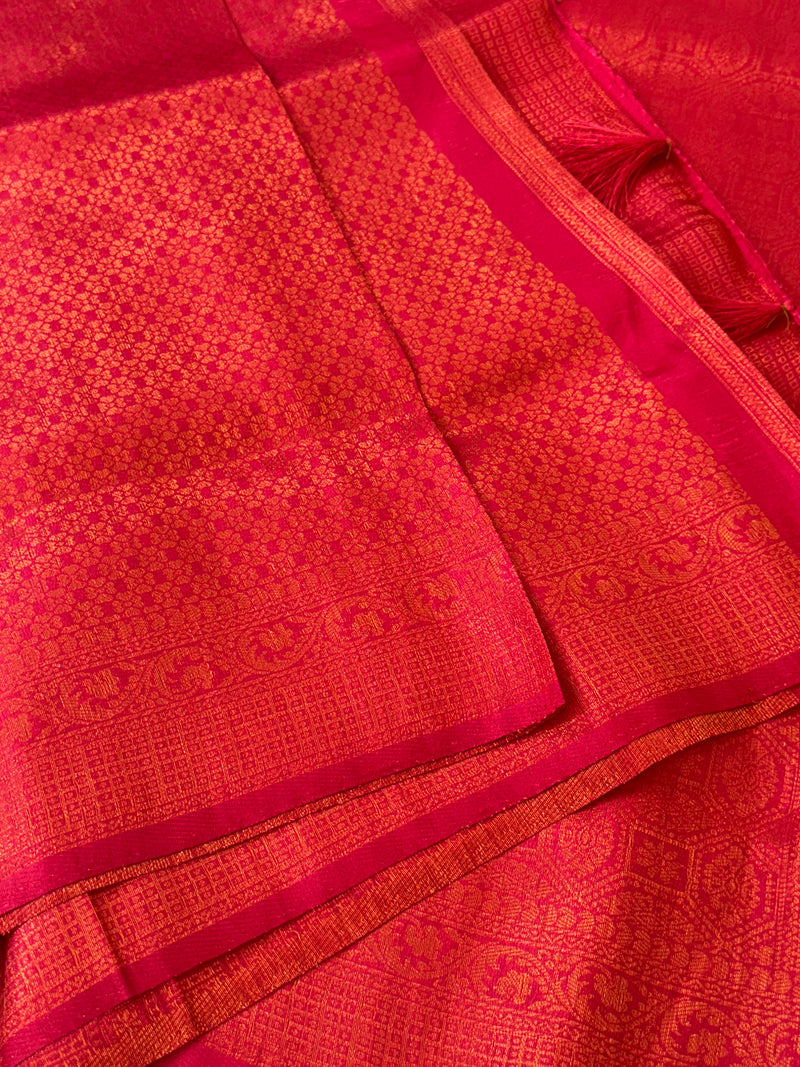 Brocade soft silk saree in copper zari weaving  MS6771