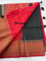 Soft silk sarees with contrast pallu & blouse MJL890Black and Red