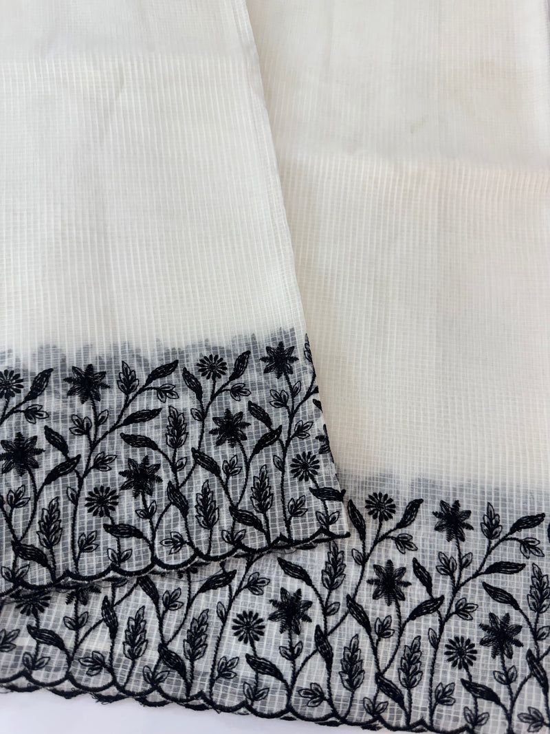 Kota silk saree with embroidery MSB643 White & Black