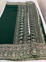 Semi modal silk saree with mirror work - MMB502 Green