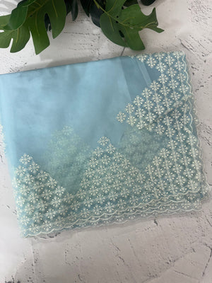 Soft Organza saree with embroidery and sequins borders - MCK286 PastelBlue