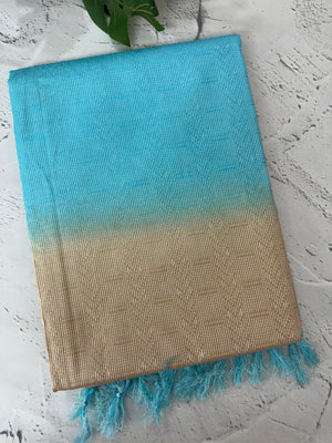 Semi tussar saree with thread work MTS1001 - Cream to Blue