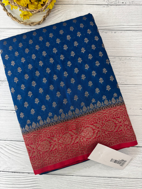 Banarasi viscose Georgette saree MKGS611- DeepSeaBlue to Red