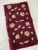 Soft Organza saree with tissue applqiue work - MSH989 Wine