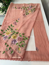 Handpainted soft organza saree SSKW18- Peach