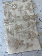 Mul chanderi saree with tissue applique work MSH189 - Offwhite
