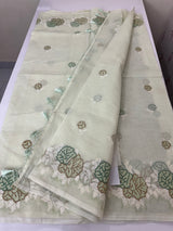 Supernet saree with cross stitch embroidery MSH116- PastelGreen