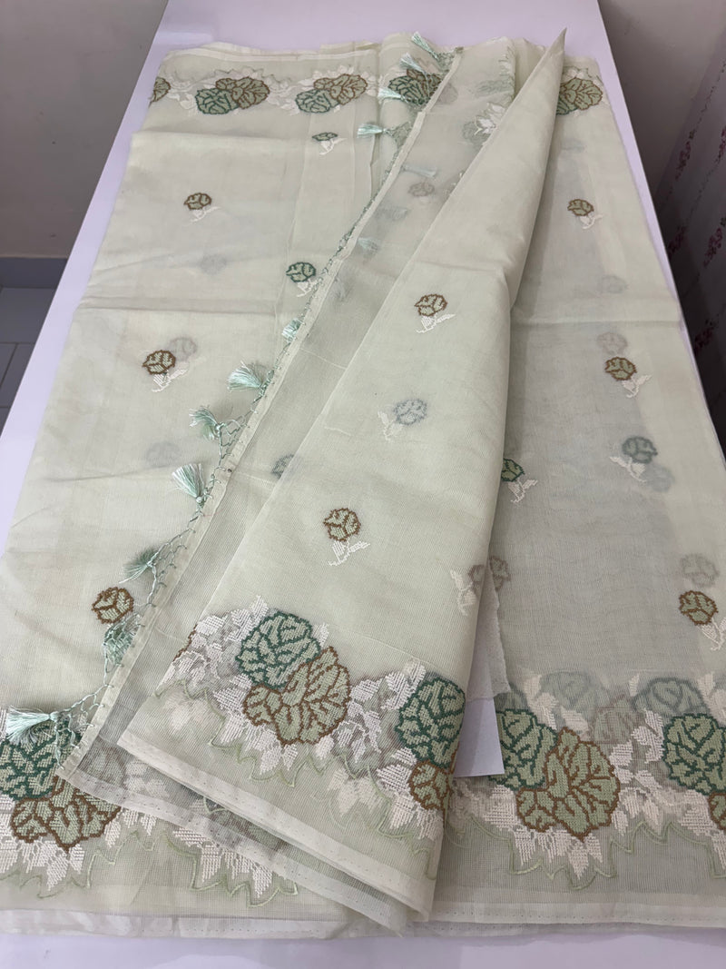 Supernet saree with cross stitch embroidery MSH116- PastelGreen