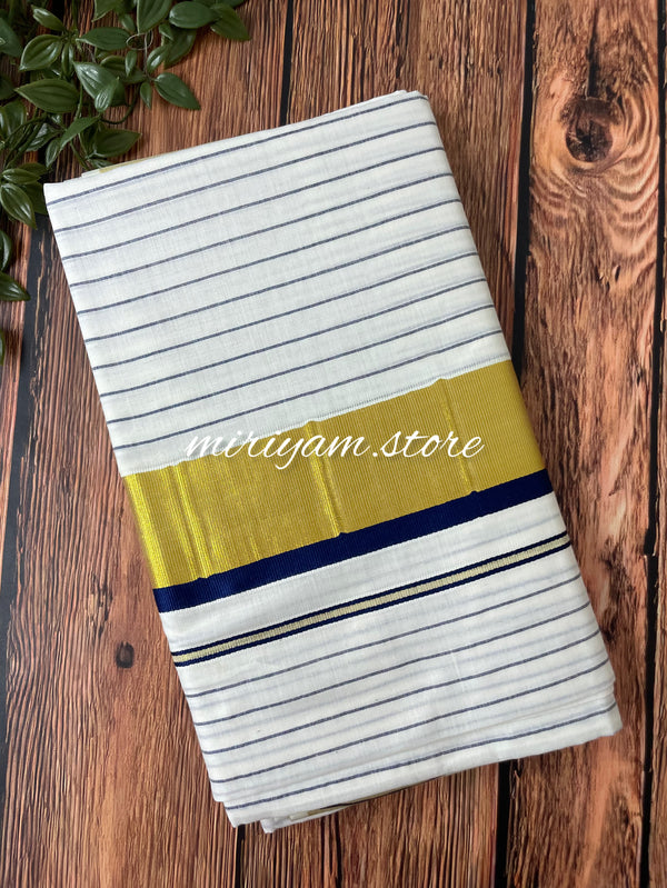 Kerala cotton saree - Blue Lines