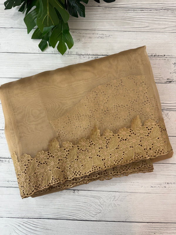 Cutwork Kora Organza saree with full cutwork blouse-  MS14154 Dark Beige