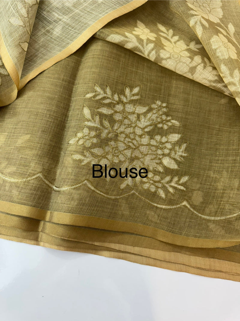 Tissue Linen Saree with applique work MRS890