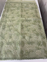Glassy tissue organza saree with embroidery FKSF788 Pastel DustyGreen