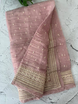 Tissue Organza saree with thread work - MS14798 PastelPink