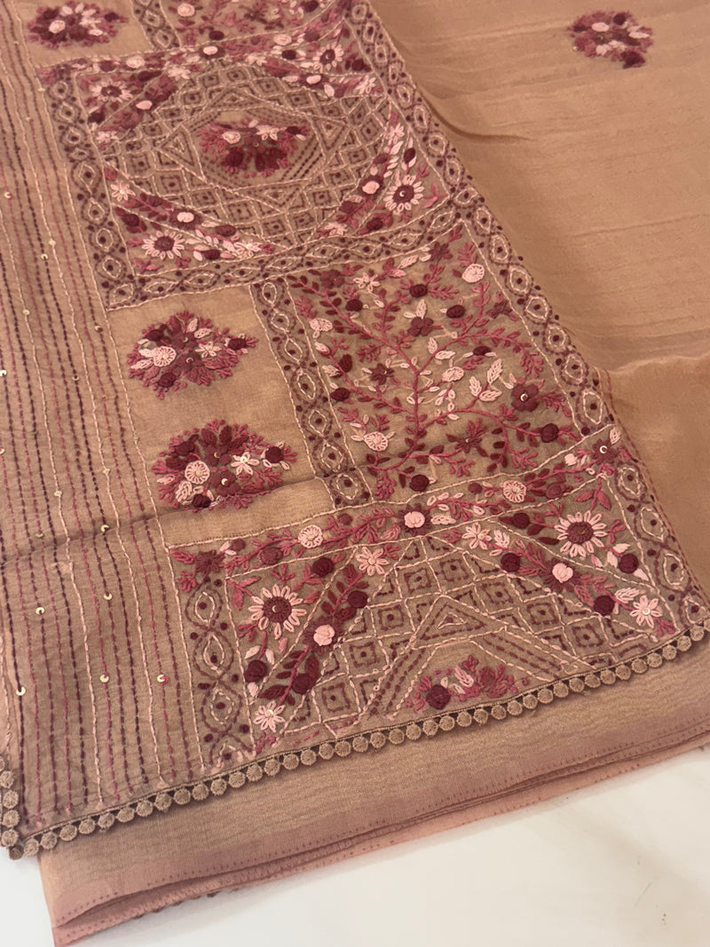 Handworked Tissue silk saree with French Knots FBLK162 DuskyPeach