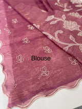 Crush Organza Applique work saree MS14987- OnionPink