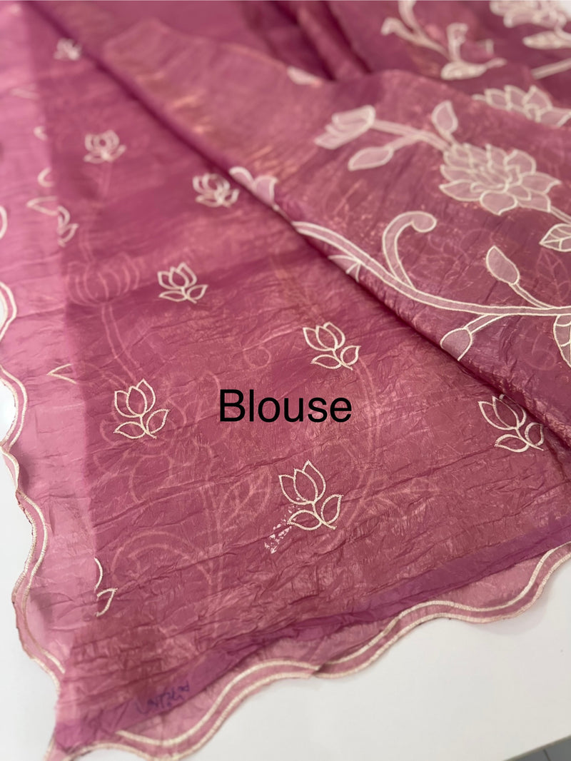Crush Organza Applique work saree MS14987- OnionPink