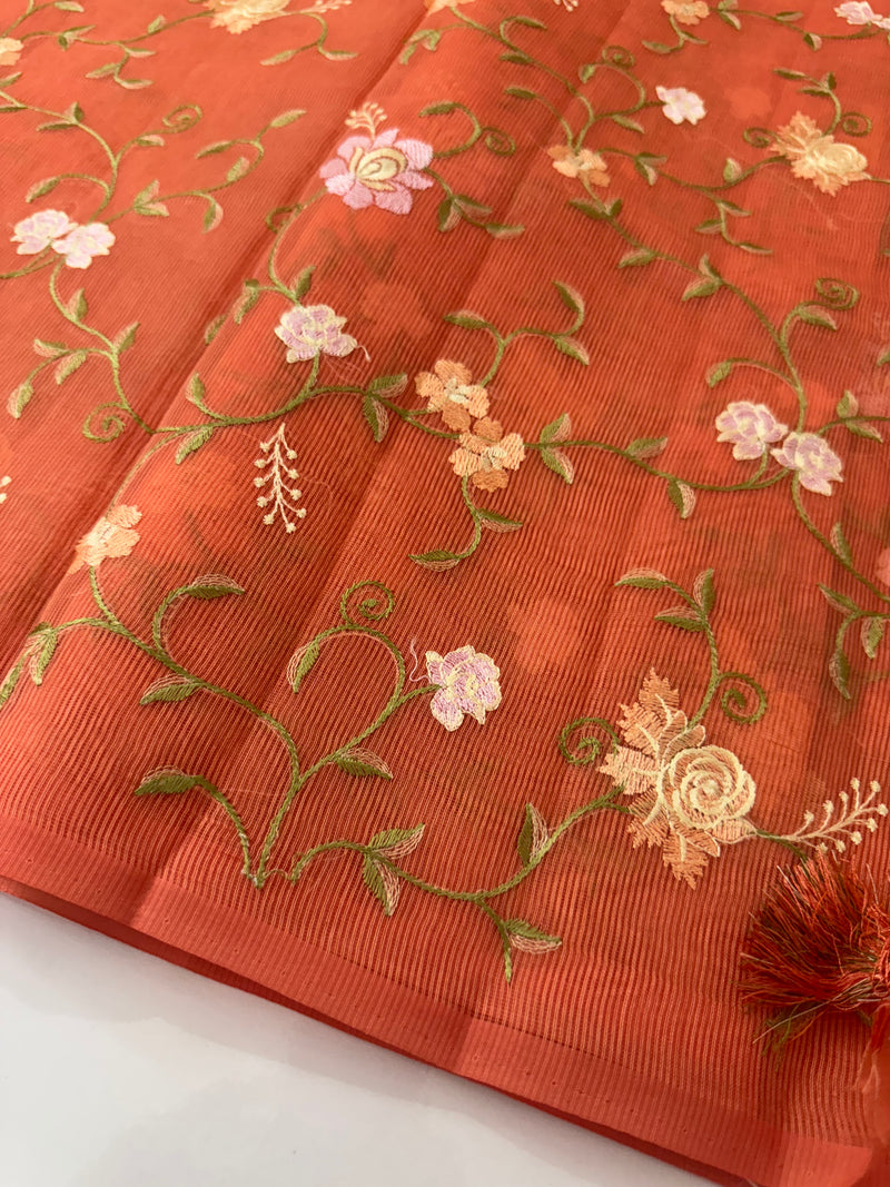 Kota Supernet embriodery saree SHSNYNM DarkPeach
