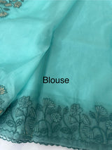 Soft Organza saree with embroidery borders - MCW786 BlueGreen