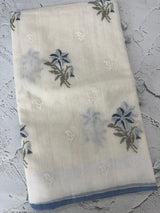 Lightweight Supernet saree with cross stitch embroidery MS142 - White to Blue