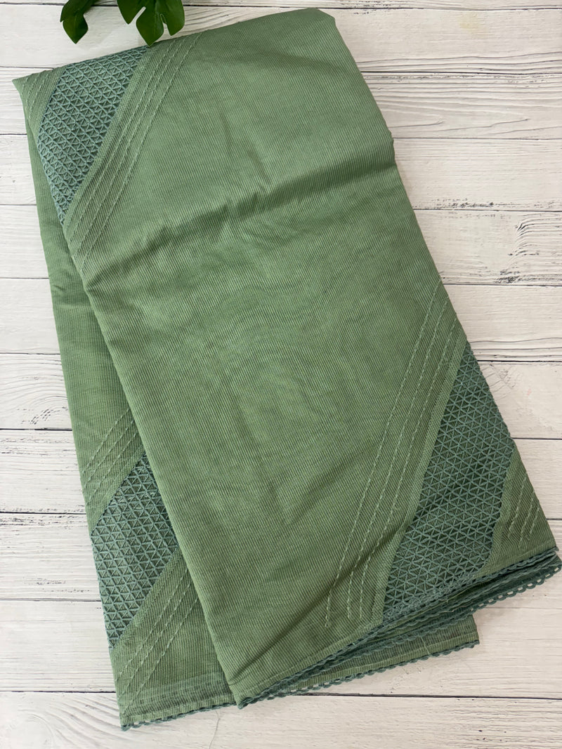 Supernetsaree with crochet work and lace border MCJ5433 - DuskyGreen (Design - Diagonal Crochet)