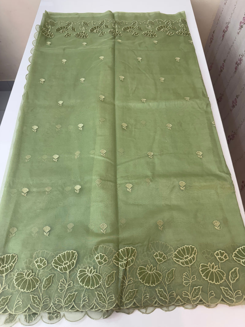 Viscose Organza saree with applique work-MSH103 DuskyGreen