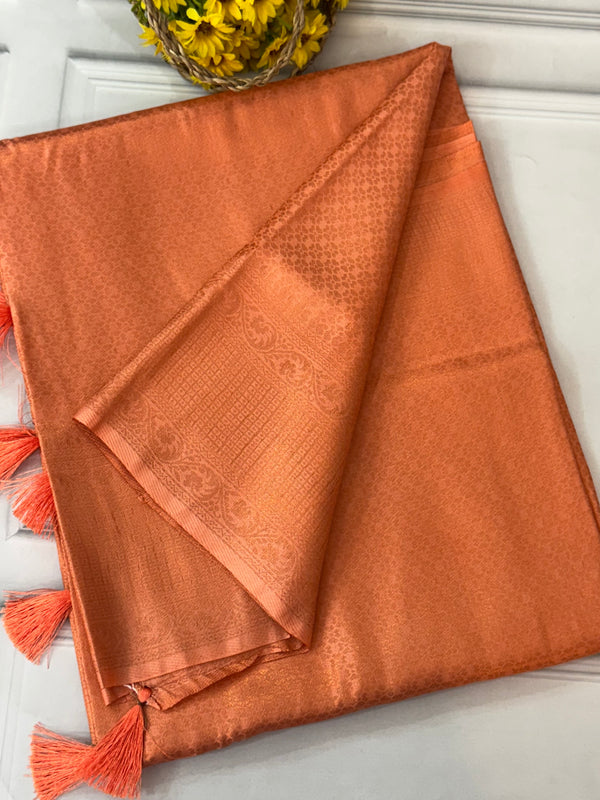 Brocade soft silk saree in copper zari weaving  MS6771