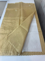 Tissue silk saree with mirror work and scalloped border MTSS432- DuskyYellow